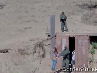 Adorable slim teen fucks hung officer to cross the border